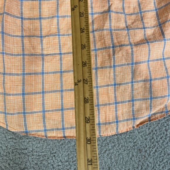 Brooks Brothers  Irish Linen Shirt Men L Blue Orange Plaid Button Long Sleeve - Picture 8 of 10